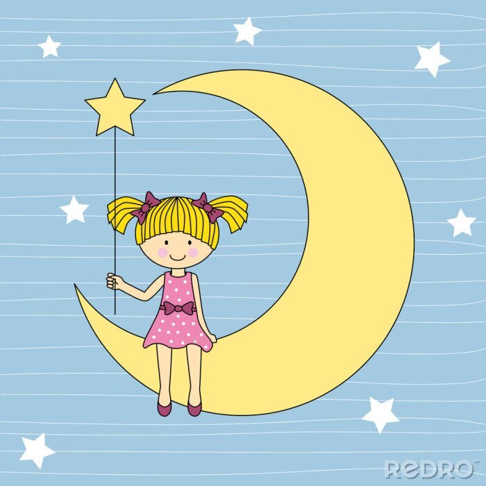 Papier peint  Une fille sur la lune