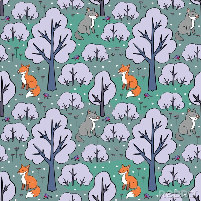 Papier peint  Une forêt de conte de fées avec des animaux pour les enfants