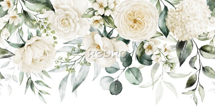 Papier peint  Une guirlande de roses blanches