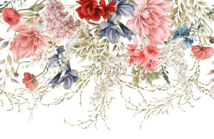 Papier peint  Une guirlande florale de fleurs qui fleurissent en été