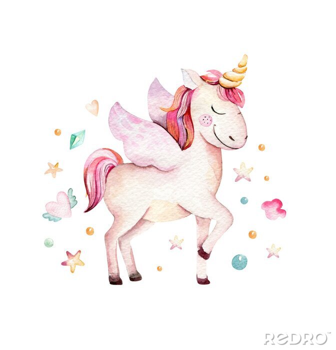 Papier peint  Une jolie licorne pégase parmi des motifs joyeux