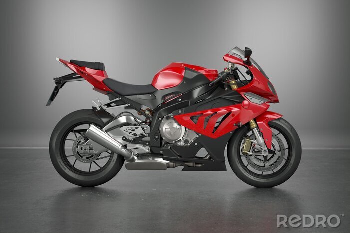Papier peint  Une moto puissante avec des accents rouges sur fond gris