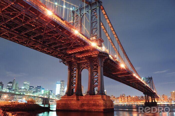 Papier peint  Une nuit sur la ville et le pont de Manhattan