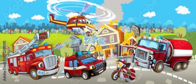 Papier peint  Une scène de pompiers en dessin animé