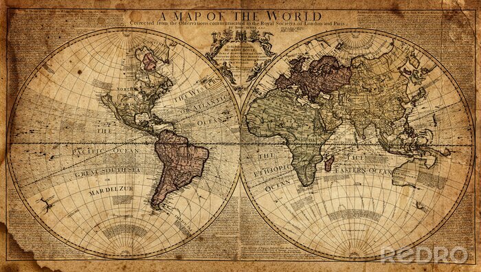 Papier peint  Une vieille carte du monde divisée en hémisphères
