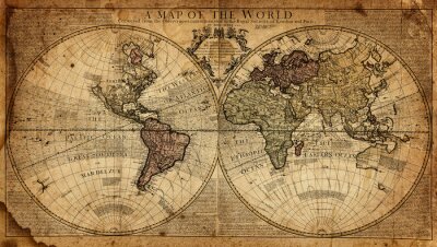 Papier peint  Une vieille carte du monde divisée en hémisphères