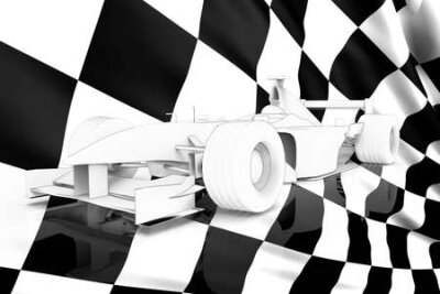 Papier peint  Une voiture de course avec un drapeau