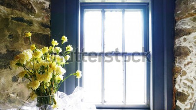 Papier peint  Vase de fleurs devant une fenêtre
