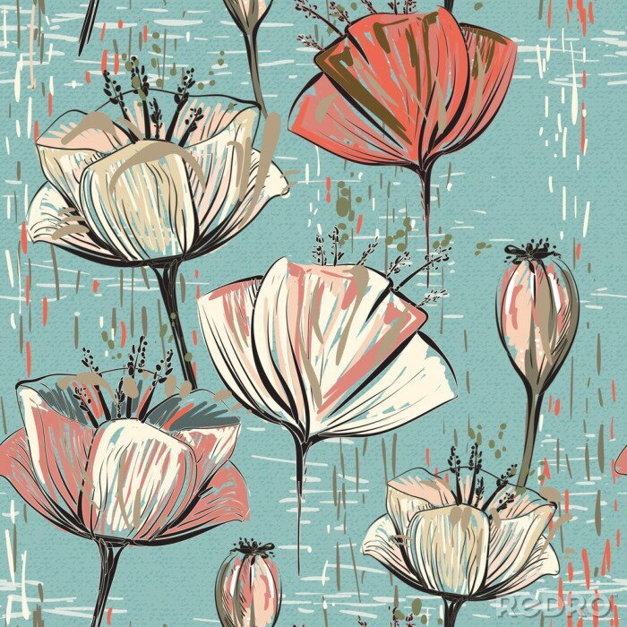Papier peint  Vecteur, coloré, tulipes, modèle Seamless peut être utilisé pour les fonds d'écran, les remplissages, les fonds de page Web, les textures de surface