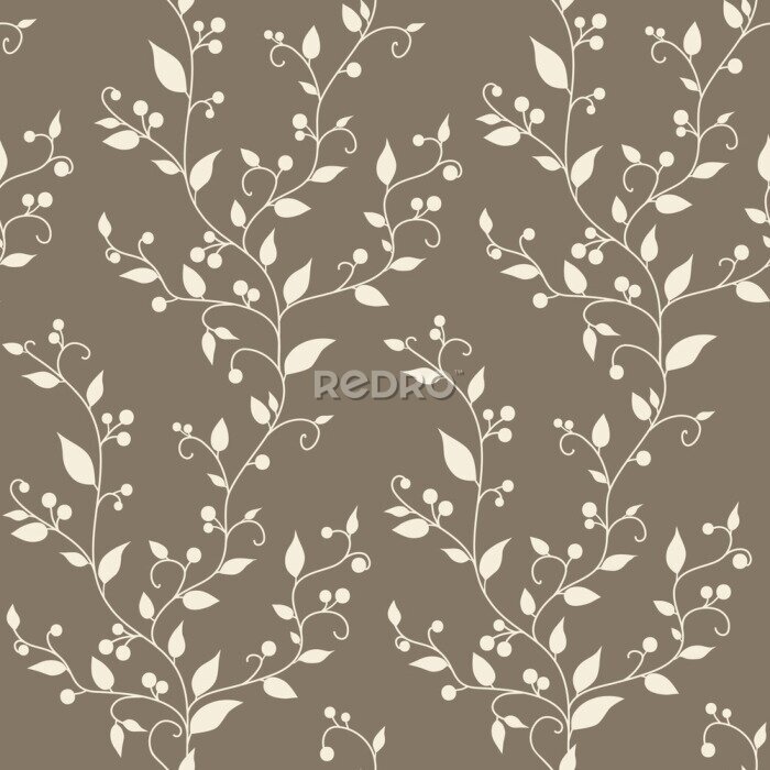 Papier peint  Vecteur Floral pattern seamless vintage avec des feuilles et des baies