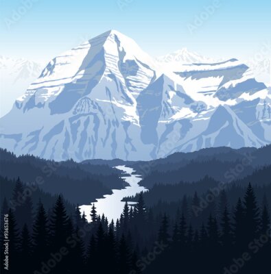 Papier peint  Vecteur, matin, beau, montagnes, rivière