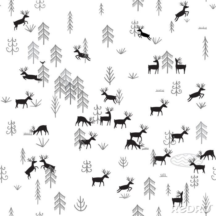 Papier peint  Vecteur, seamless, modèle, sauvage, forêt, vie, Deers