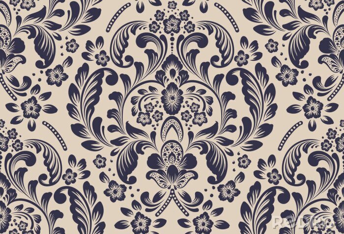 Papier peint  Vector damask seamless pattern element. Classical luxury old fashioned damask ornament, royal victorian seamless texture for wallpapers, textile, wrapping. Exquisite floral baroque template.