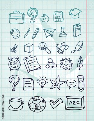 Papier peint  vector icon set - main doodles scolaires tirés