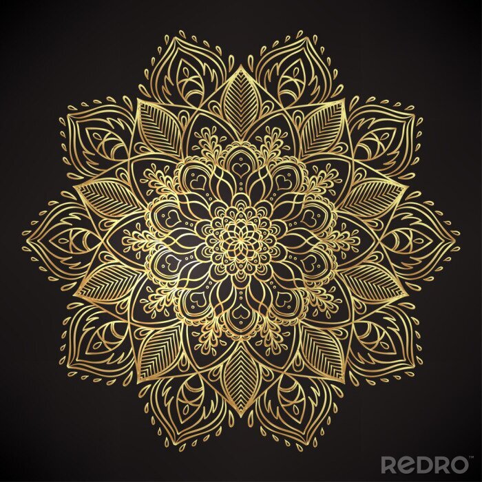 Papier peint  Vector ornementale fleur de lotus, art ethnique, motif indien paisley. Illustration découpée à la main isolée. Invitation. Autocollants d'or, flash tatouage temporaire, mehndi et conception de yoga