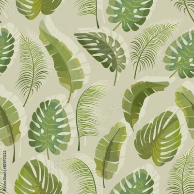 Papier peint  Vector pattern with palm leaves.Palm leaves on a colored background in a seamless pattern.