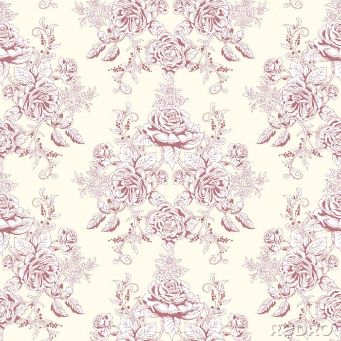 Papier peint  Vector seamless background. Hand drawing of a bouquet victorian garden roses. Vintage style
