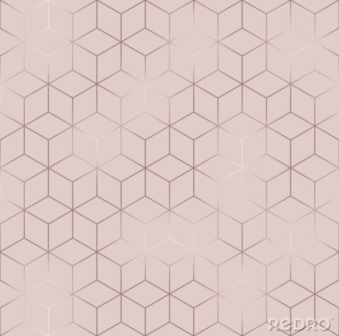 Papier peint  Vector seamless hexagon background. Geometric pattern grid with rose gold lines