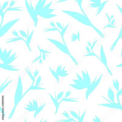 Papier peint  Vector seamless strelitzia flower pattern. Pale blue tropical flowers isolated on white background. Strelitzia, bird of paradise, crane lily. Design for fashion textile, wallpapers.
