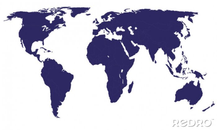 Papier peint  Vector World Map - Afrique, Amérique, Asie, Europe et Océanie