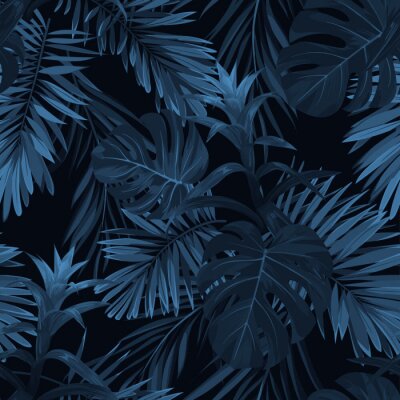 Végétation tropicale bleue sur fond sombre