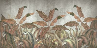 Papier peint  Végétation tropicale sur le fond d'un mur en béton