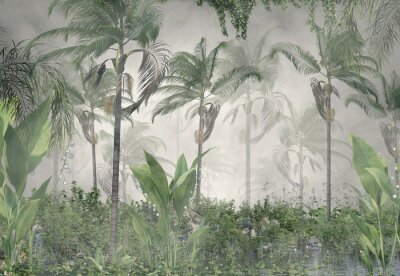 Végétation tropicale verte dans une jungle brumeuse