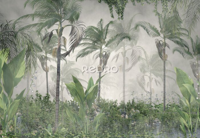 Papier peint  Végétation tropicale verte dans une jungle brumeuse