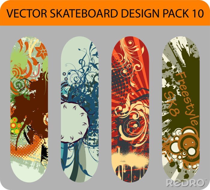 Papier peint  Vektor-Pack 10 mit vier Skateboard-Designs