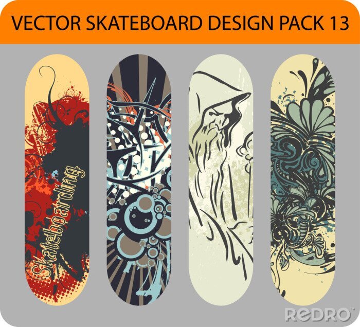 Papier peint  Vektor-Satz von 4 Skateboard Designs