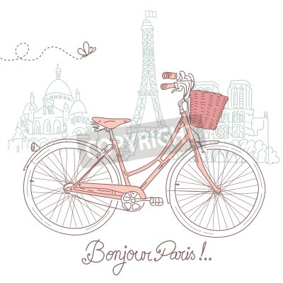 Papier peint  Vélo de ville et tour Eiffel