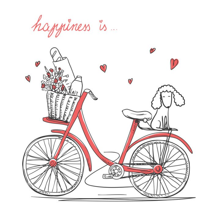 Papier peint  Vélo et chien peinture