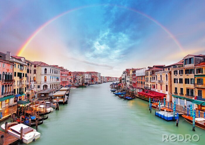 Papier peint  Venise Ponte di Rialto et arc-en-ciel