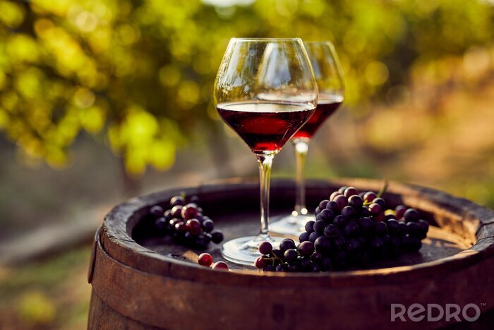 Papier peint  Verres à vin rouge et raisins