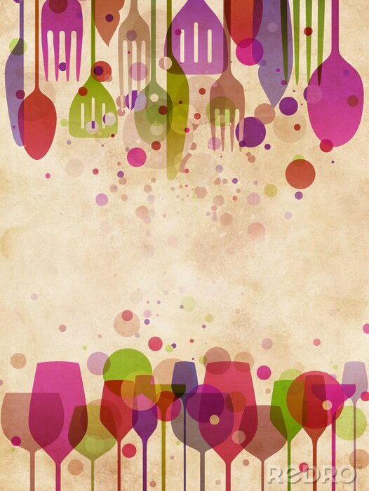 Papier peint  Verres arc-en-ciel et accessoires de cuisine