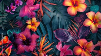 Papier peint  Vibrant and colorful tropical flowers and leaves create a lush paradise