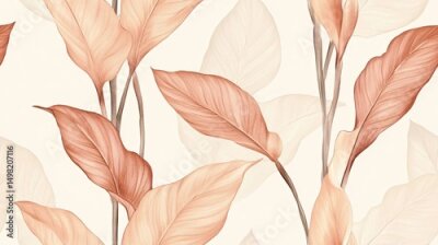 Papier peint  Vibrant Seamless Floral Pattern Featuring Tropical Leaves and Strelitzia