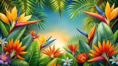 Papier peint  Vibrant Strelitzia Bloom Banner: A Tropical Paradise  AI Generated