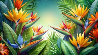Papier peint  Vibrant Strelitzia Bloom Banner: A Tropical Paradise  AI Generated