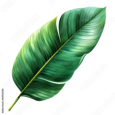 Papier peint  Vibrant Strelitzia Leaf - Tropical Plant Element in Watercolor Painting on White Background