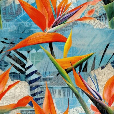 Papier peint  Vibrant strelitzias seamless repeating pattern