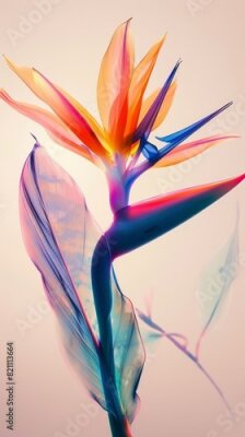 Papier peint  Vibrant Transparent Bird of Paradise Strelitzia flower in X-ray Artistic Style on Warm Orange Pastel Background.