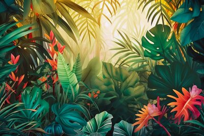 Papier peint  Vibrant tropical plants in the jungle. Generative AI