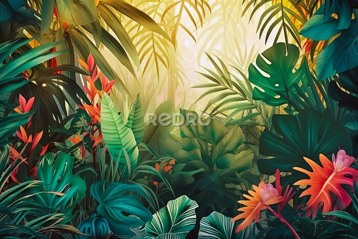Papier peint  Vibrant tropical plants in the jungle. Generative AI