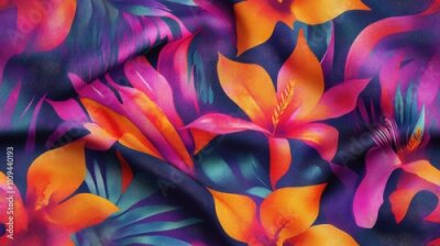 Papier peint  Vibrant watercolor pattern of tropical jungle flowers and leaves featuring strelitzia blooms ideal for fabric design and home decor
