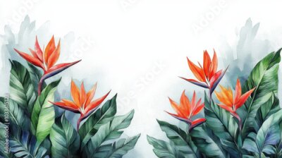 Papier peint  Vibrant Watercolor Strelitzia Flowers on White Background