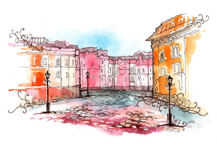 Papier peint  Vieille ville colorée style peinture