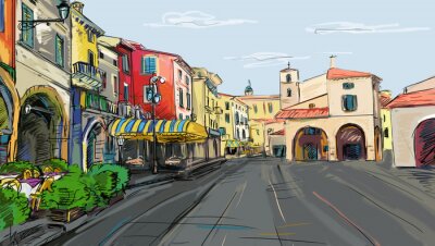 Papier peint  Vieille ville peinte et colorée