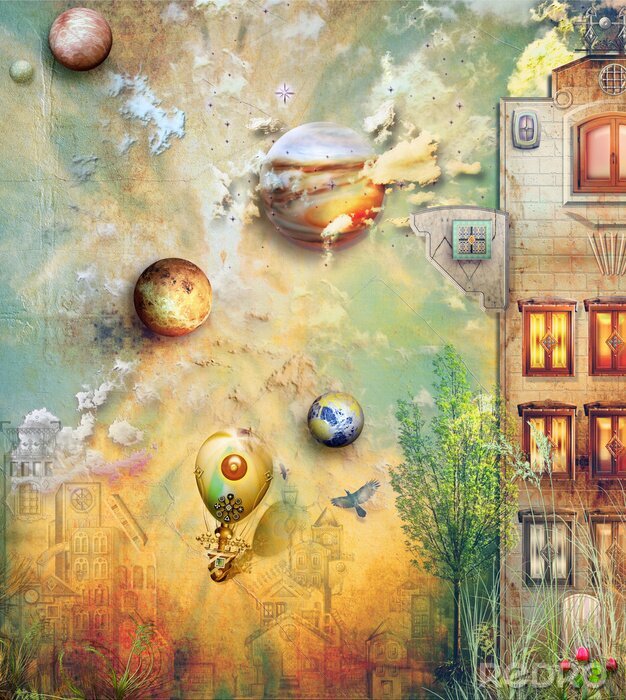 Papier peint  vieux ciel avec le ballon de feu