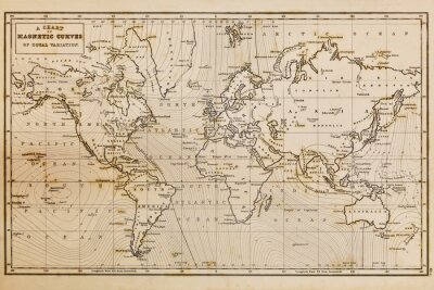 Vieux dessinés à la main vintage de carte du monde